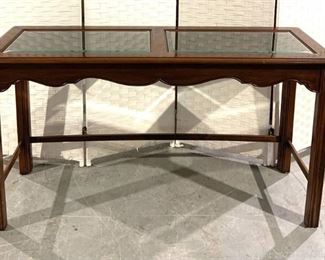 Beautifully Carved Straight Leg Console Table with Beveled Glass