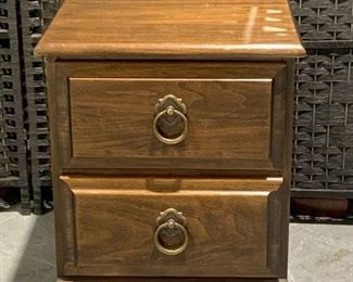 Vintage Two Drawer Nightstand with Brass Pulls