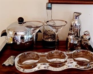 Vintage barware and Alex Vin Furstenberg lucite tray