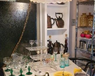 Vintage Swag Lamp, Libby Green Cactus Pitcher & 6 Glasses