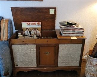 Vintage Record Player Console, Records