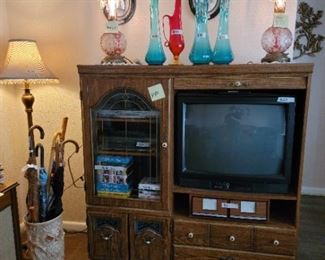 Vintage Waterfall Lamps, Vintage Blue & Red Glass Vases