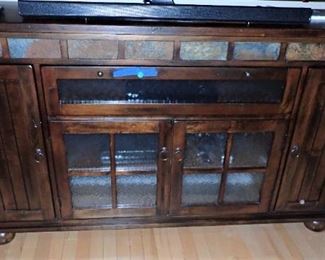 CRAFTSMAN STYLE TV CENTER  - WOOD WITH SLATE TILES