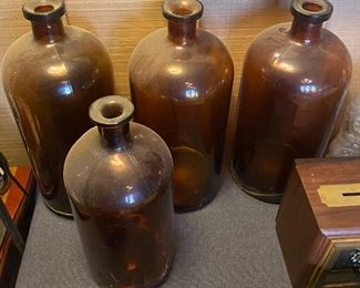 Large Old Amber Medicinal Bottles