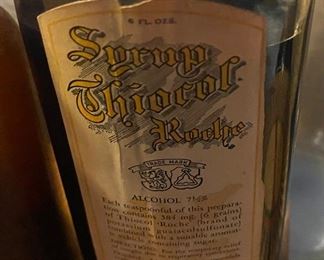 Old Paper Label Roche Thiocol Cough Syrup Bottle (7% Alcohol)