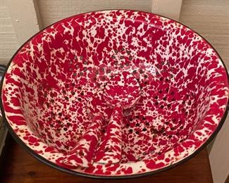 Red and White Swirl Enamelware