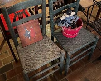 Green Paint Wicker Bottom Chairs