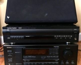 Harman/Kardon Compact Disc Changer, Onkyo Audio Video Control Tuner Amplifier, and Speaker