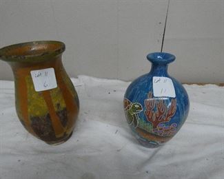 Folk Art So.AM. Jar blue on right #11 with Turtle design.
