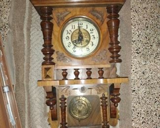 ANTIQUE  Black Forest style Wind-up Pendulum Clock.  Two-tone clock face. With both keys.  In working Condition. Family heirloom.   $550.00