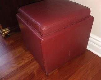 Top of the line Leather seat/storage ottoman. Flip-top Tray with handles.  Four available. $75. each 