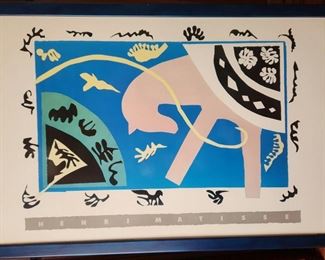 Henri Matisse Framed Artwork Lithograph from the 1947 Jazz Portfolio. Rarely found in blue as above. In 1983 the Estate of Henri Matisse teamed up with the Museum of Modern Art and George Braziller, to reproduce pieces from the 1947 Jazz Portfolio. 