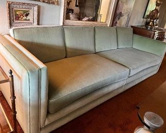 Celadon velvety sofa with matching ottoman