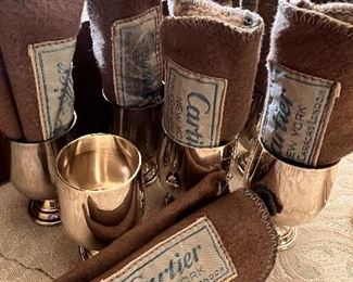 Cartier Sterling Cordial set of 8 with round tray