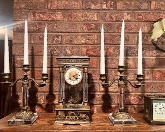 BEAUTIFUL SET-HRD TO FIND THE BRONZE WITH CRYSTAL PILLARS!