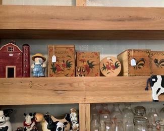 Wooden canisters, Barn Cookie jar 