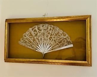 Vintage framed lace fan
