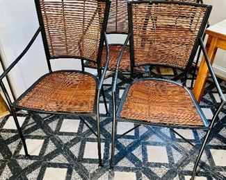 Set of 4 Crate & Barrel metal and rattan dining chairs