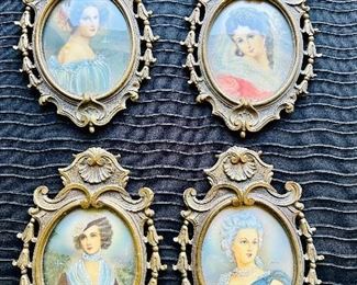 Vintage set of framed hand painted portraits