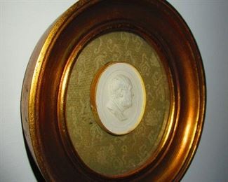 19th Century Chalkware Cameo Medallion in Gilt Frame