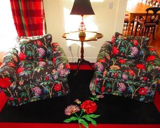 Pair of Chintz Armchairs in Polished Cotton