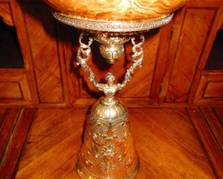 Large Antique German Silver Wedding Toasting Cup with Agate Bowl