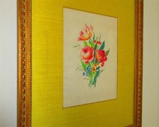 LG Framed Antique English Floral Watercolor Study on Laid Paper, circa 1800