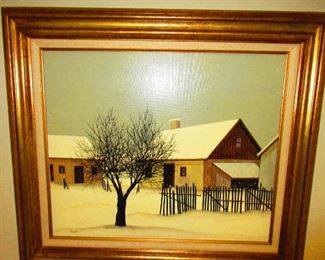 Farmstead in Winter, Oil on Canvas, Charles Lucien Pincon (French, 1902-1973)