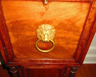 Detail of Brass Handle to Drawer of Antique English William IV Sideboard in Mahogany
