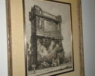 Antique Framed Engraving after Luigi Rossini "Veduta del Gran Sepulcro.. Roma"