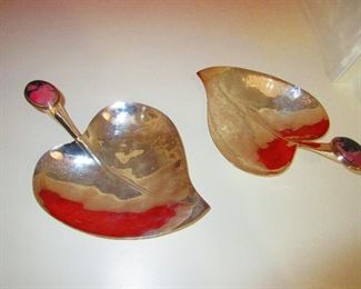Pair of Sylvester Silvered Leaf Dished w/ Cabochon Accents