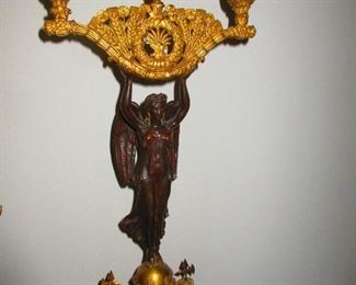 Detail of Antique 19th Century French Gilt and Marble Candlesticks