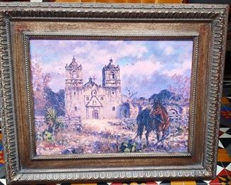 Nicely framed, Limited Edition Lithograph,(#8 of 50), Mission Concepcion, by multi-award winning artist, George Schweggmann. 28 x 16