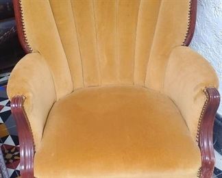 2 identical channel club chairs. c 1940 Gold velvet.