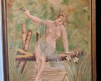 8 x 4 foot oil on canvas painting. One of 4 panels painted for a bar in New Orleans, c 1830