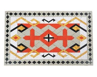 Navajo style tiled decorative plaque, mounted on wooden backing 
