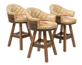 Set of (3) Banded Barrel Barstools
