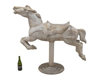 Antique fully dimensional carousel horse on "Coca-Cola" advertising base both of cast aluminum