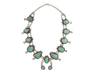 Vintage Native American Sterling Turquoise Squash Blossom
