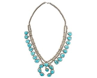 Vintage Native American Turquoise Sterling Squash Blossom
