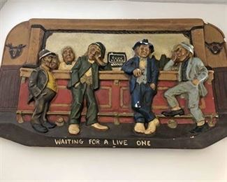 Vintage Chalkware Bar Scene