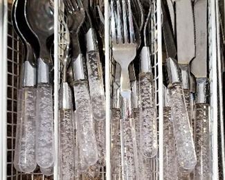 Lucite handle silverware set