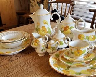 Yellow flower dish set. This is a part of it. The other pieces are in the cabinet.