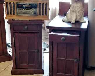 Matching sofa side tables with drawers and storage and outlets/USB built-in.