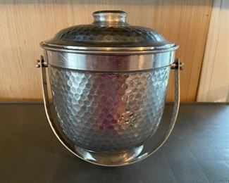 Vintage Hammered Aluminum Ice Bucket w/ Tongs