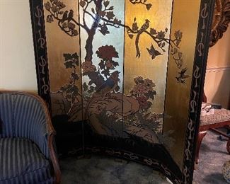 Antique Chinese Coromandel Lacquered and Gold Leaf Folding Screen