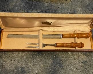 Vintage Imperial Wonda-Edge Bamboo-Handled Carving Knife and Fork