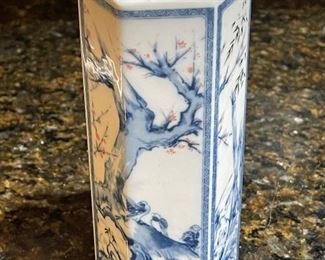 Vintage Toyo Blue Hexagonal Vase