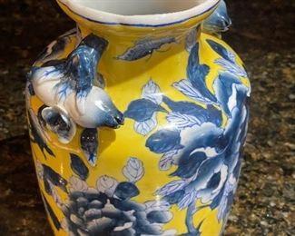 Vintage Blue and Yellow Floral Asian Vase
