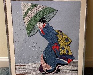 Vintage Japanese Geisha Bunka Embroidery (needs to be reframed)